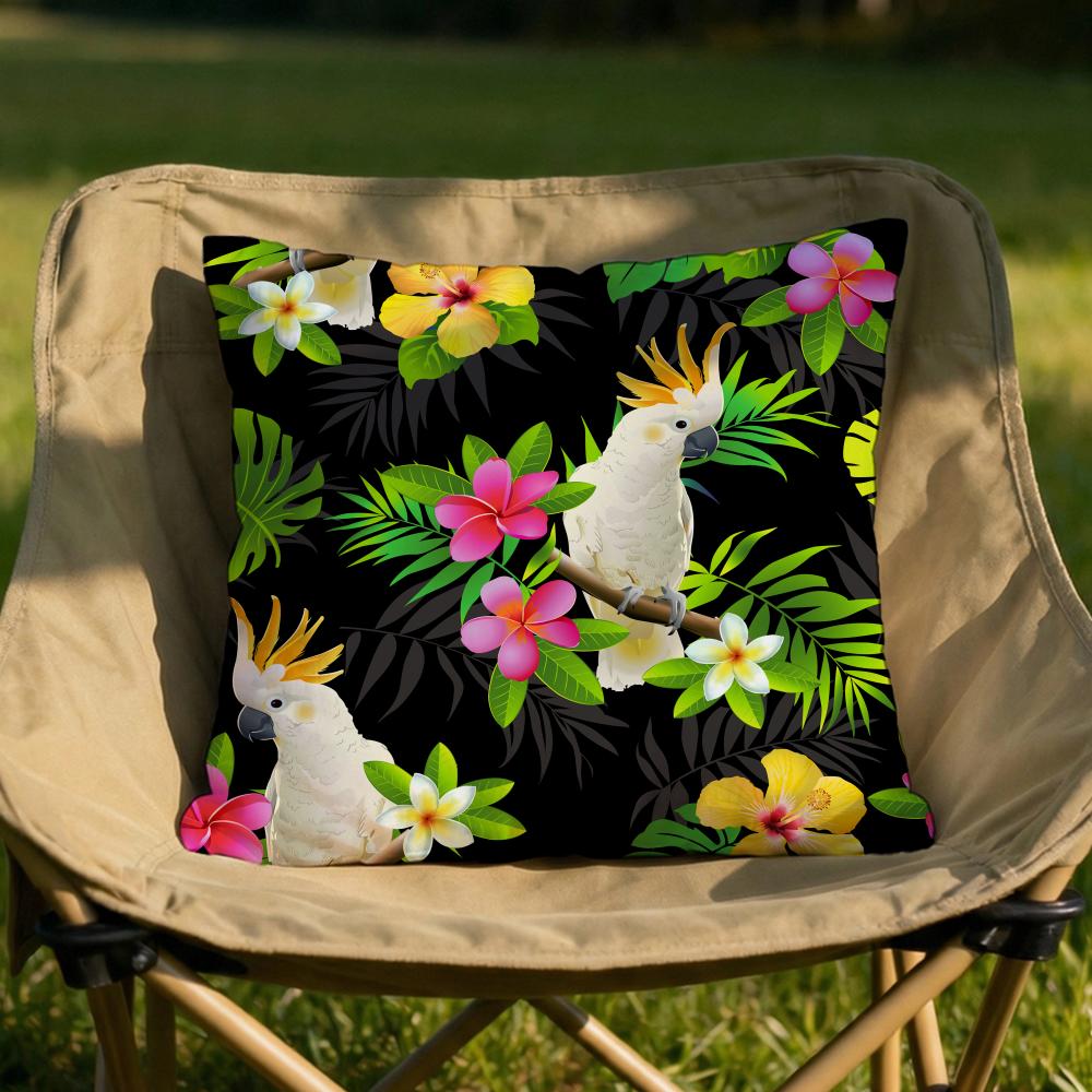 Tropical Parrots Palm Leaves Cushion Cover Soft Reversible Durable Pillow Cover MultiScene Use for Home Car Daily Comfort