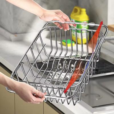 Adjustable Drain Baskte Stainless Steel Sink Tableware Rack Kitchen Fruit Drainer Expandable Vegetable Washing Basin Dish Rack