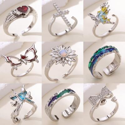 Color Oil Drop Butterfly Sun Silver Ring Women's Niche Design Light Luxury High Sense Exquisite Fashion Ring