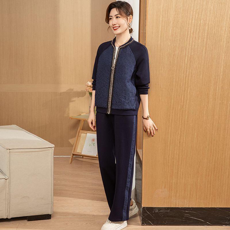 

Suit Female Middle-Aged Ladieswear Spring and Autumn Coat Plus Size Fashion 50-Year-Old Middle-Aged and Elderly Spring Western Style Two-Piece Suit Navy blue 3XL((Recommendation 60.00 kg-67.50 kg)