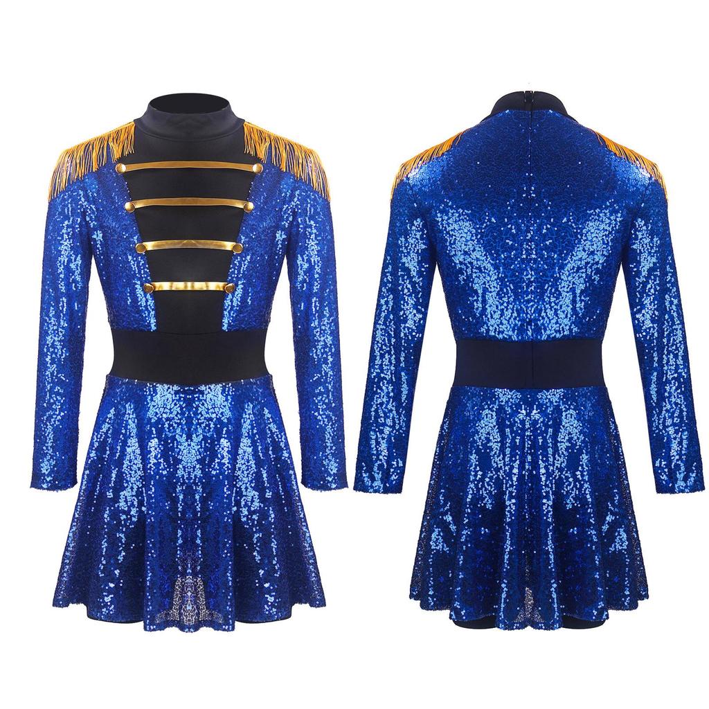 Multi-color Sequin Tassel Circus Ringmaster Skirt Cosplay Costume with Long Sleeves