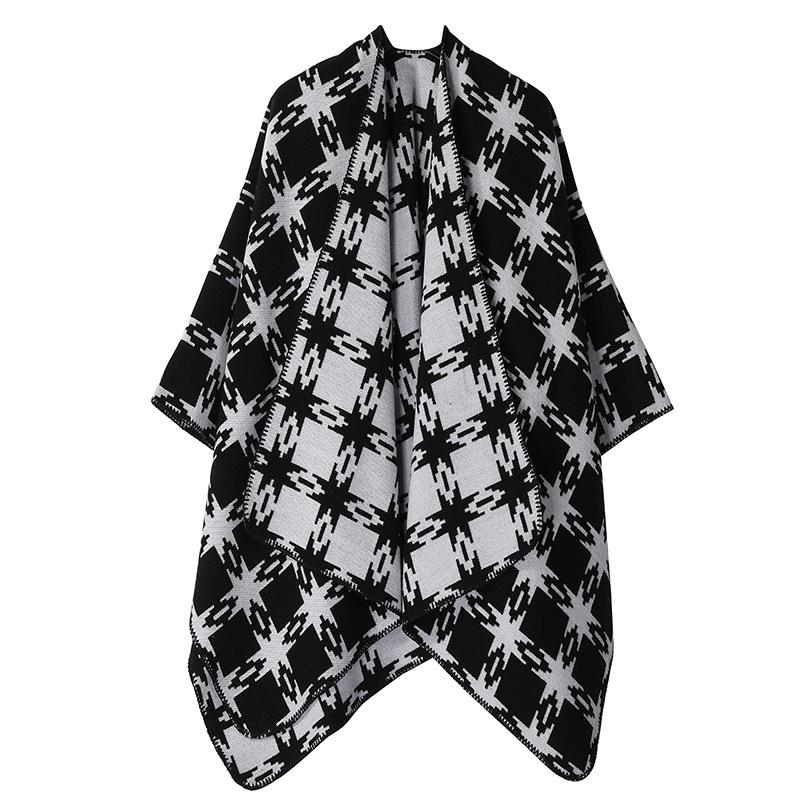 Guochao Style Thickened Shawl Cape Dual-Purpose Knitted Split Scarf Chinese Style Warm Shawl Knitted