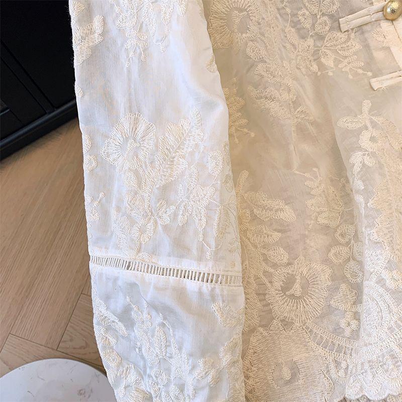 Flower Embroidery Chic Lace Splicing Tangsuit Button Shirts Women Jackets Chinese Cheongsam Hanfu Vintage Thin Coats Summer
