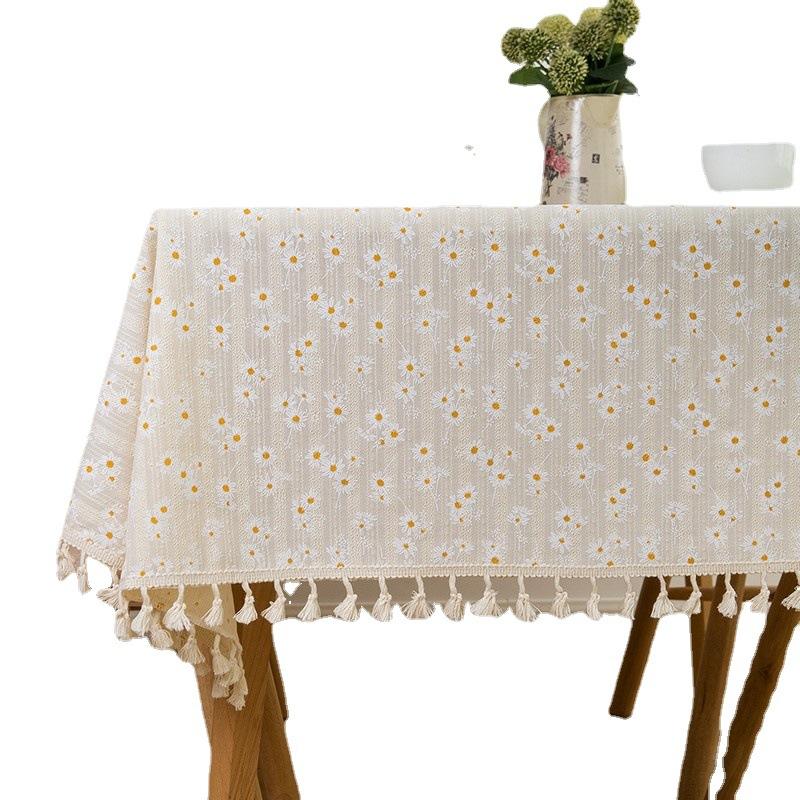 Linen Cotton Floral Daisy Tablecloth Photography Backdrop Cover Kitchen Decor