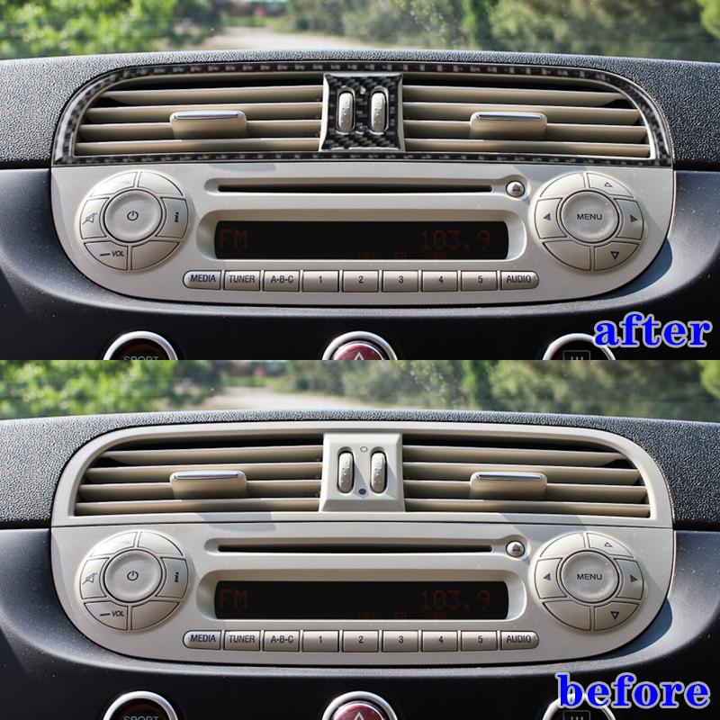 for 12-15 Fiat 500 car interior modification carbon fiber central vent decorative stickers