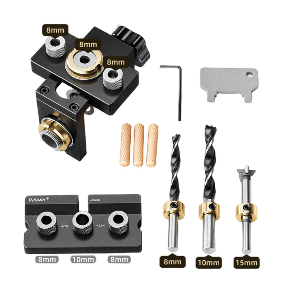 Woodworking 3 In 1 Dowelling Jig Kit Adjustable Pocket Hole Jig 6/8/10/12/15mm Drilling Guide Tenoning Pin Hole Puncher Locator