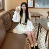 Spring Knit Long Sleeve Lantern Sleeve Short Dress With V Neck For Casual And Travel