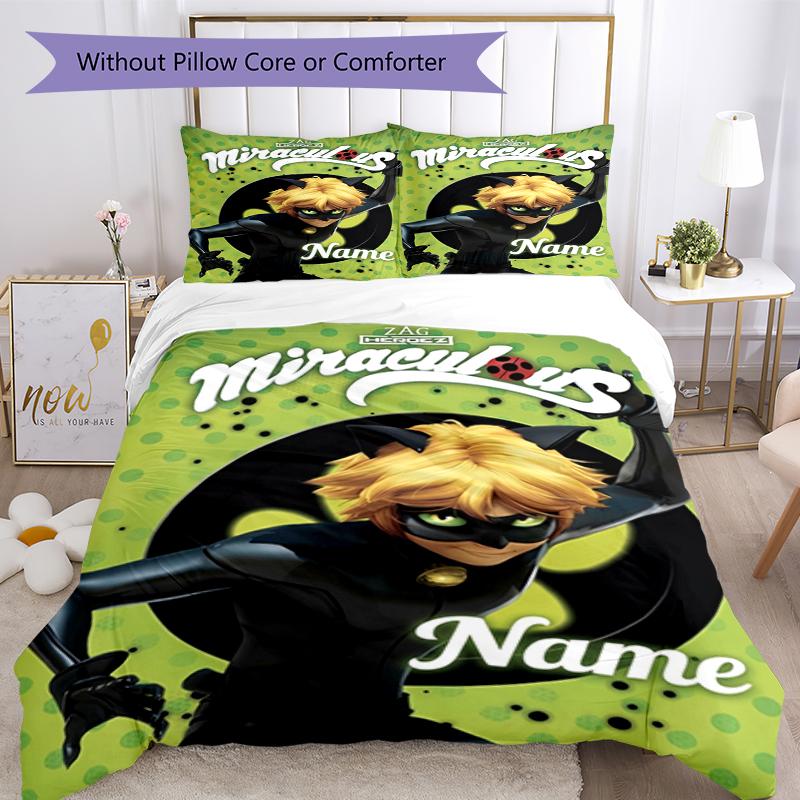 3pcs Custom Name Ladybug Bedding Set Duvet Cover Closure Includes 1 Duvet Cover & 2 Pillowcases, Soft and Comfortable for All Seasons.