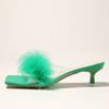Liyke Summer Slippers Women Fashion Green Fur Feather Pvc Transparent Sandals Shoes Casual Gladiator Low Thin Heels Mules Slides