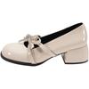 Block Heel Mary Jane Single Shoes Women's Round Toe Shallow Slip Rhinestone Bow Slip Anti-Slip Wear-Resistant High Heels