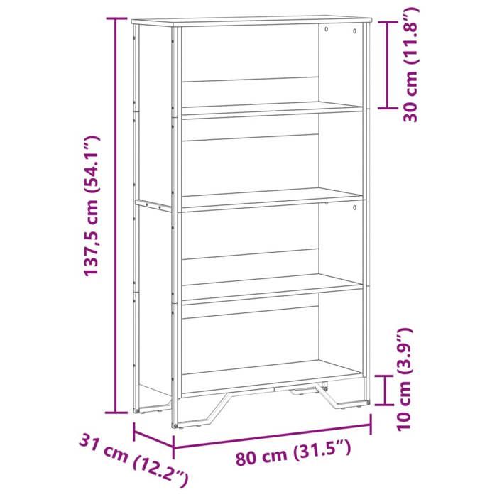 VidaXL Bookcase Smoked Oak 80x31x137.5 Cm Engineered Wood, Shelf, Bookshelf, Storage Shelf, Cabinet of 848631