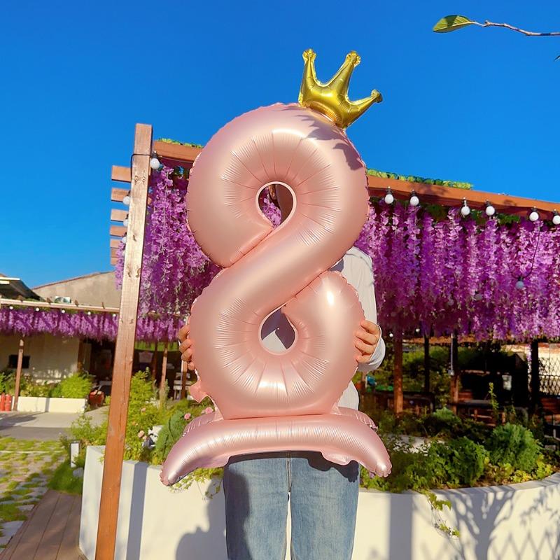Balão digital de alumínio rosa com decoração de coroa de 42 polegadas, balão com número para decoração de festa de aniversário, suprimentos para meninas, lembrancinha de aniversário