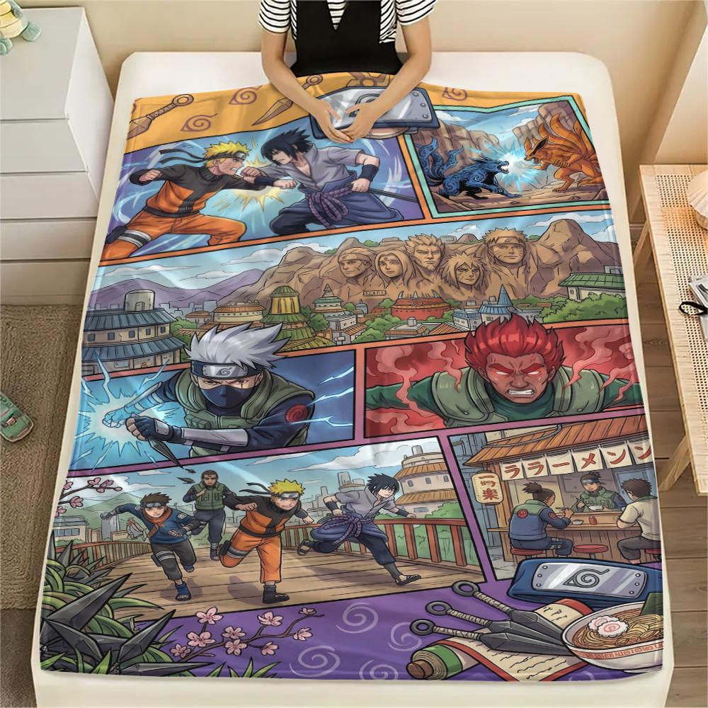 Naruto Anime Print Flannel Blanket Warm Soft Throw for Sofa Bed Chair Travel Picnic Comfortable Bedroom Decor for Fans -Xin