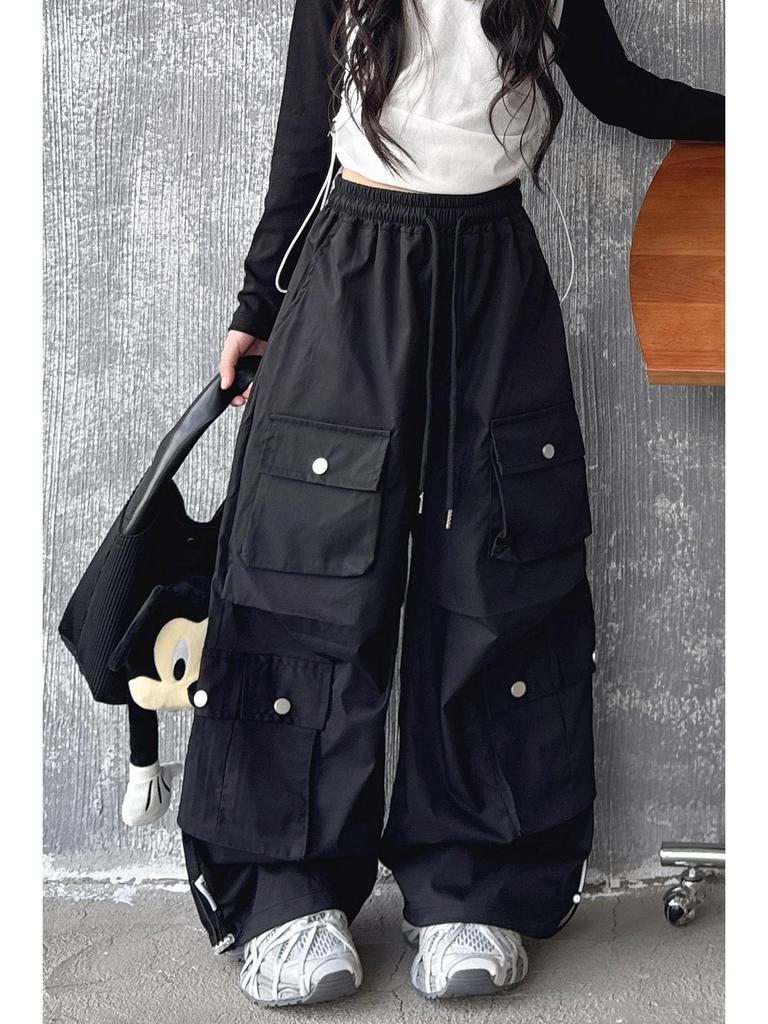 2025 Neue Mädchen Cargo-Hose mit weitem Bein: Stilvolle Herbst-Streetwear für große Kinder