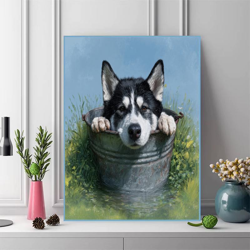 Siberian Husky and grassland Pattern  3pcs 100% Round Full Drill 5D DIY Diamond Painting Embroidery Cross Stitch Rhinestone Décor
