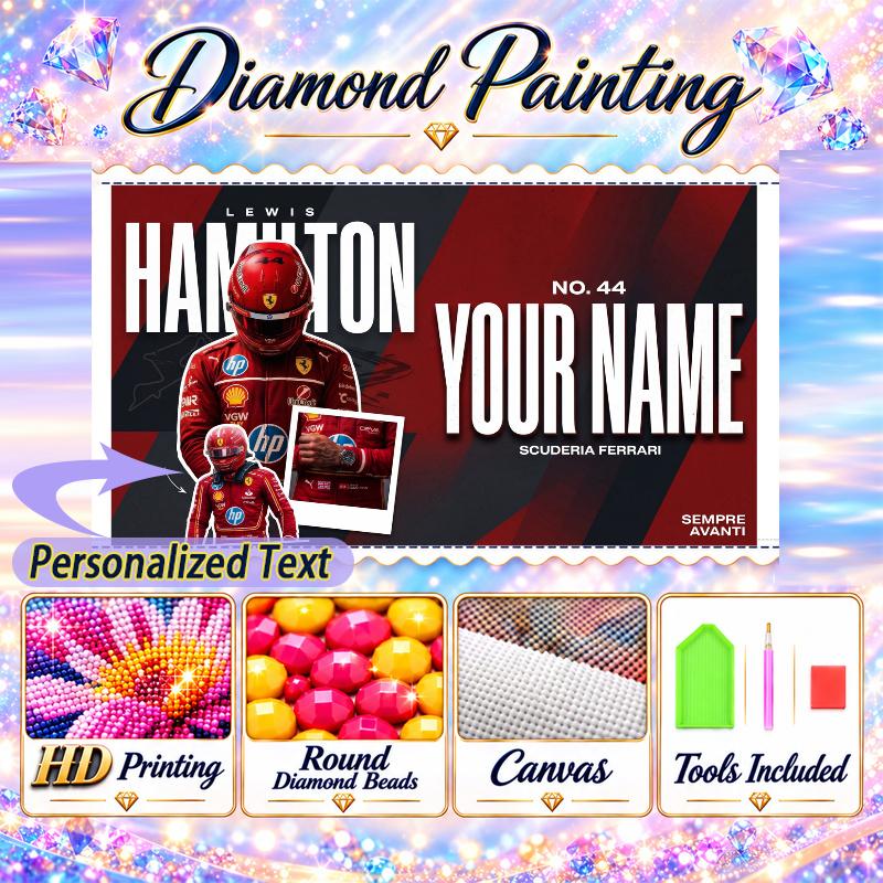 Lewis Hamilton 5D DIY Diamond Painting Custom Name Text, Full Drill Rhinestone Mosaic Art Home Gift
