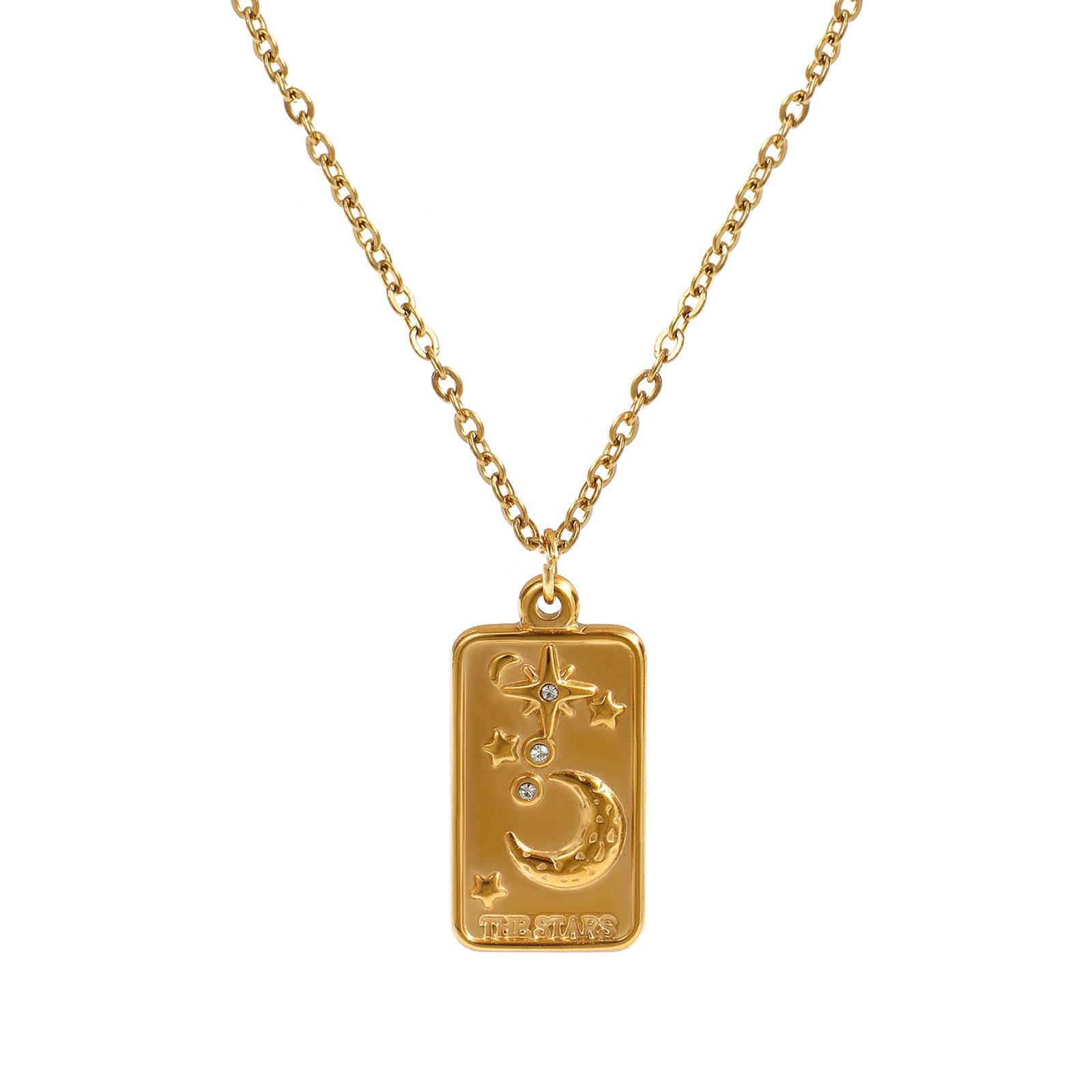 

304 Stainless Steel 18K Real Gold Plated Link Cable Chain Tarot Pendant Charm Necklace For Women Gift 45cm(17.7 ) + 5cm(2 ) зірка