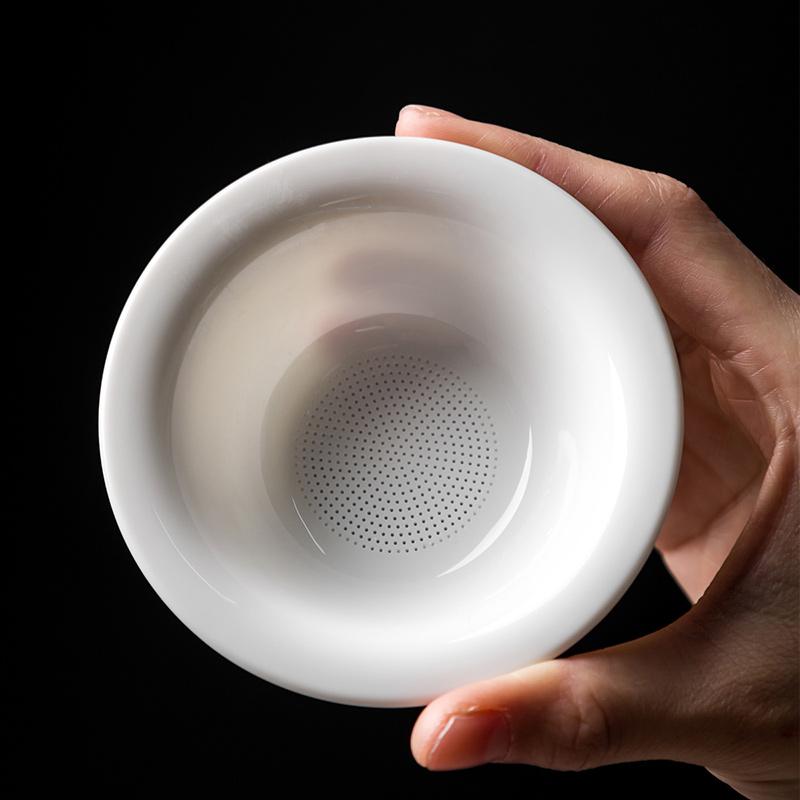 

White Porcelain Round Tea Filter Net, Modern Simplicity Household Ceramic Tea Water Separation, Creative Glass Cup, Teaware