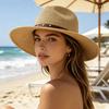 (Einheitsgröße, Khaki) Herren Stroh-Panama-Hut, Breiter Rand Sonnenhut, Leichter Sommer-Zylinder für Outdoor-Strand