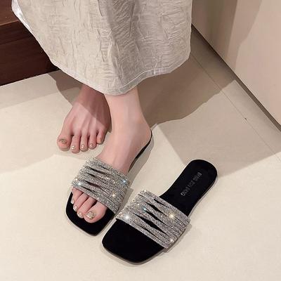 Schoenen Open Teen Lage Hak Sexy Dames Slippers en Dames Sandalen Strass Slides Nieuwe Stijl Kleine Maat Uniek Waterdicht Korea