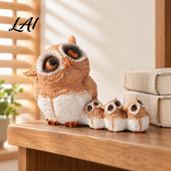 Warm Atmosphere Room Decor Parent-child Desktop Ornament Retro Style Miniature Animal Statue Owl Figurine for Desk Resin Figurines Micro Landscape,