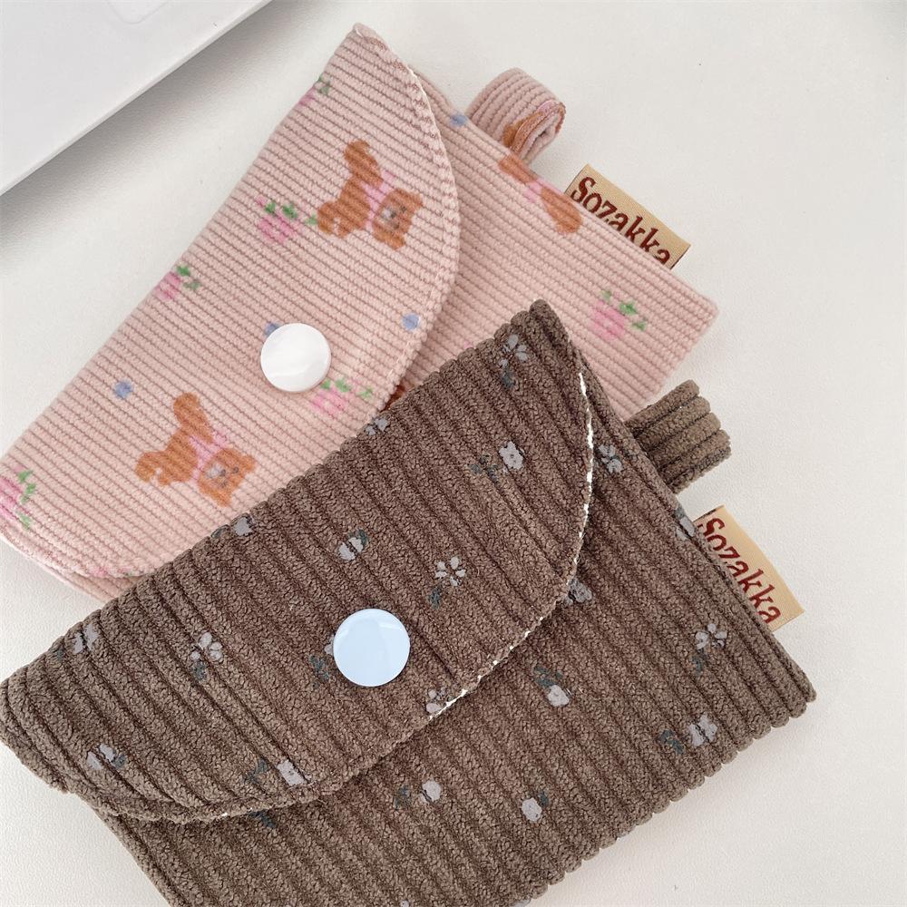 New Floral Corduroy Card Bag Small Coin Wallet Hasp Coin Purse Student ID Card Holder Kids Cute Purse Bus Card Sleeve