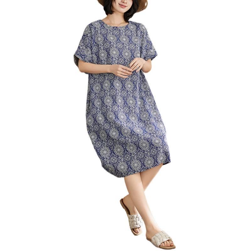 2026 Plus Size Women's Cotton Linen Retro Ethnic Casual Dress