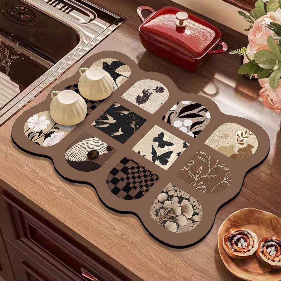 Vintage Kitchen Countertop Draining Mat Tableware Mat Non-Slip Mat Microwave Oven Top Mat Placemat Heat Insulation Mat