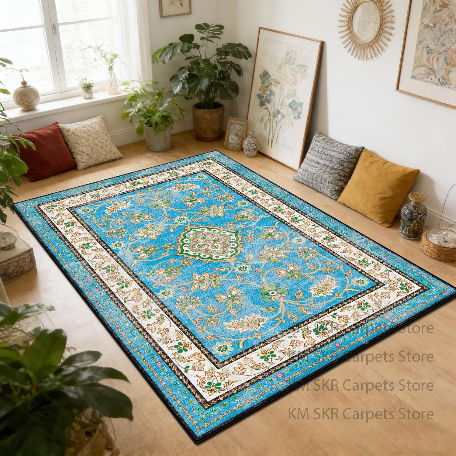 

Persian Ethnic Living Room Carpet Non-slip Washable Decoration Bedroom Large Size Rug Dining Room Polyester Fiber Floor Mats 60x90cm