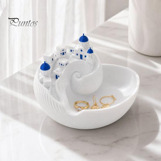 Santorini Inspired Desk Organizer Santorinistyle Catchall Bowl, Catch All Tray Organizer, Greek Island Desktop Decor, Shell Elegant Ring And Bracelet