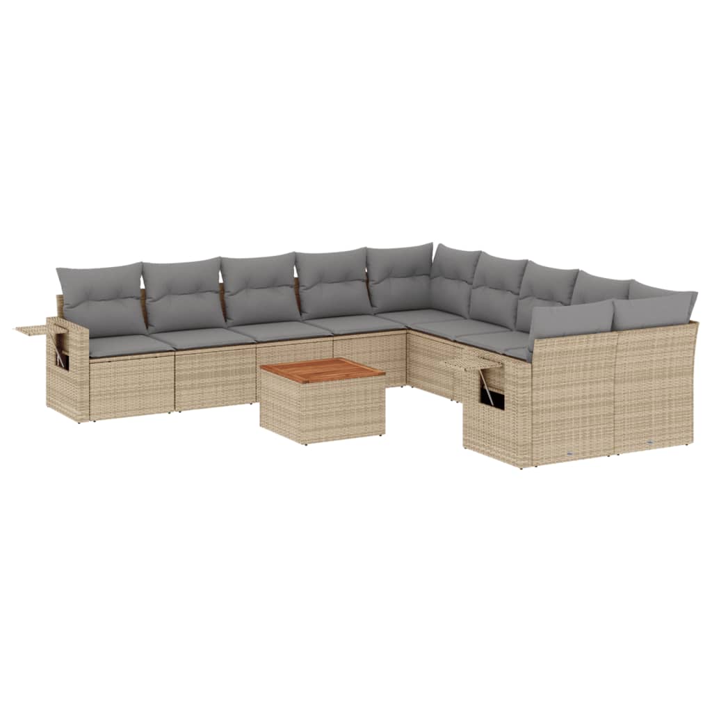 Vidaxl 11-Cz. Garden Furniture Set With Cushions, Beige, Poly Rattan