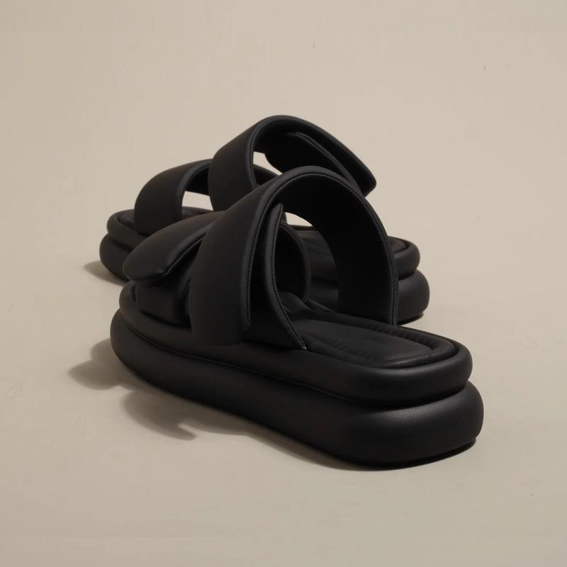 

Thick-bottomed pink cool slippers for women to wear 2025 summer stepping on shit feeling soft surface beach half drag new bread slippers for women 40 чёрный