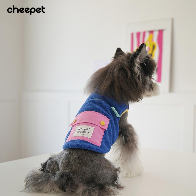Dog autumn and winter warm vest candy color two legs fleece pocket zipper wear small and medium dog clothes