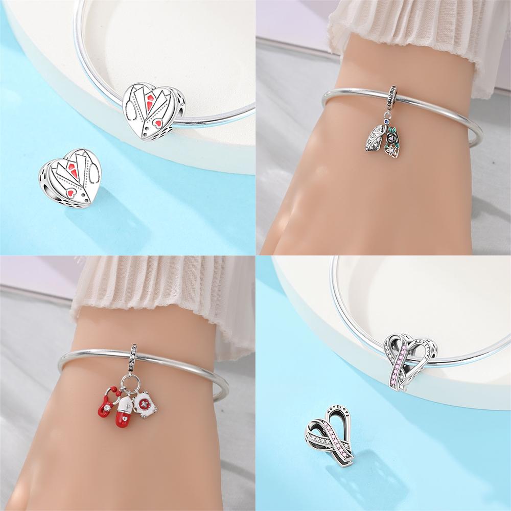 Authentic Copper Medical Care Collection Pendant Tooth Toothbrush Medicine Box Ambulance Bead Compatible With Bracelets Diy Gift Women Jewellery