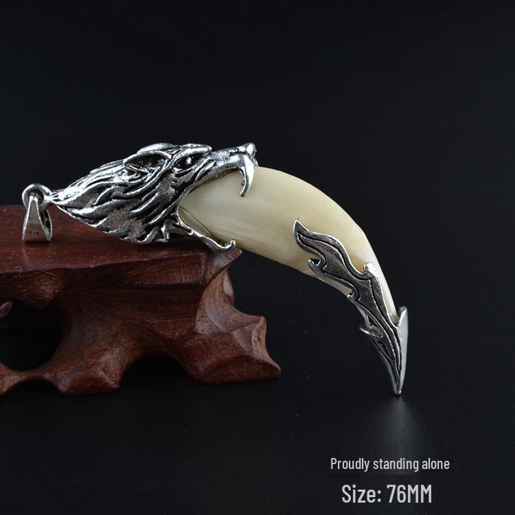 Sterling Silver Wolf Tooth Pendant Necklace: Real Wolf Dog Tooth Tip, Men's & Women's Retro Tibetan Silver Long Necklace.