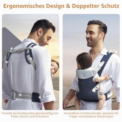Baby Carrier Ergonomic Newborn Carrier for Infants 3-36 Months Front and Back Carry Navy Blue