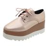 Silver Pu Leather Women Brogues Shoes Plus Size Suqare Toe Platform Flat Shoes Woman Lace Up Height Increasing Casual Shoes 43