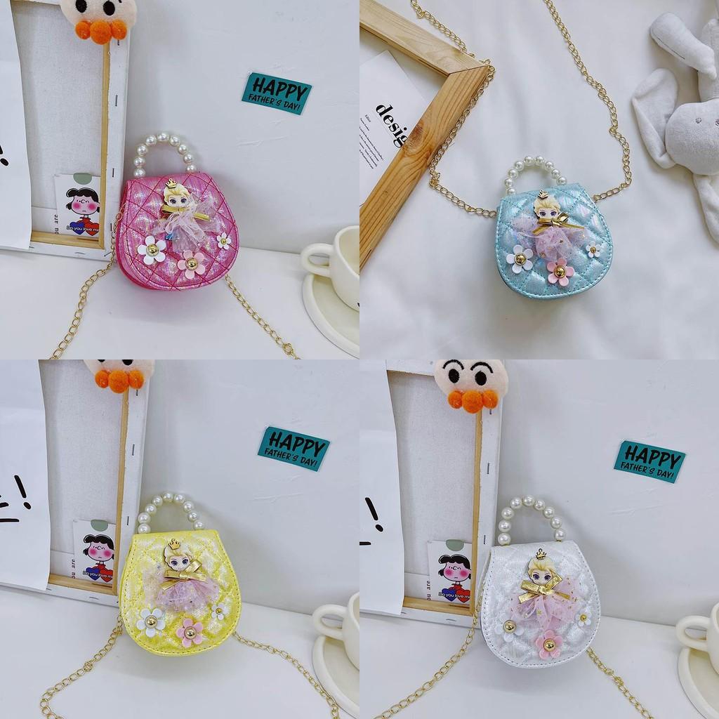 Adorable Mini Pu Leather Princess Handbag For Kids With Stylish Pearl Accents
