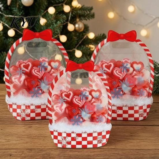 Candy Bags with Handle 2/4/6Pcs Clear Gift Bag for Halloween Christmas, Goodie Treat Holders Handle, Resealable Sealed Pouch Holiday Party Favors