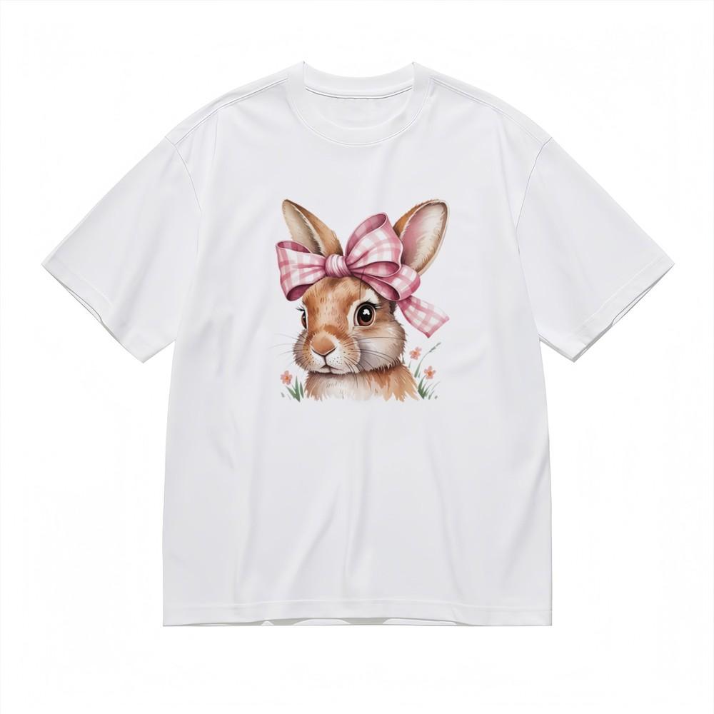 

Женская мода Удобная классическая футболка Милый кролик Ботанический узор Дизайн Футболка 4XL
