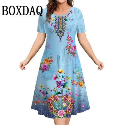 Îmbrăcăminte de vară cu mânecă scurtă Rochii colorate cu imprimeu pentru femei 2025 Modă casual Mărimi mari Pulover larg Rochie elegantă pentru femei