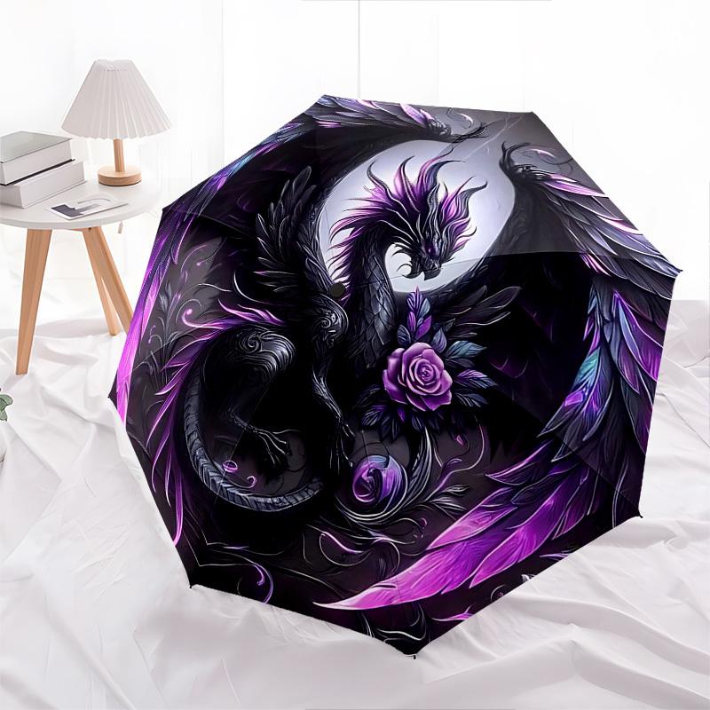 1pc Purple Dragon, Moonlit Wings Themed Umbrella, 8 Rib Frame,Automatic Opening 3 Fold Umbrella, Lightweight and Durable Couple Umbrella-103