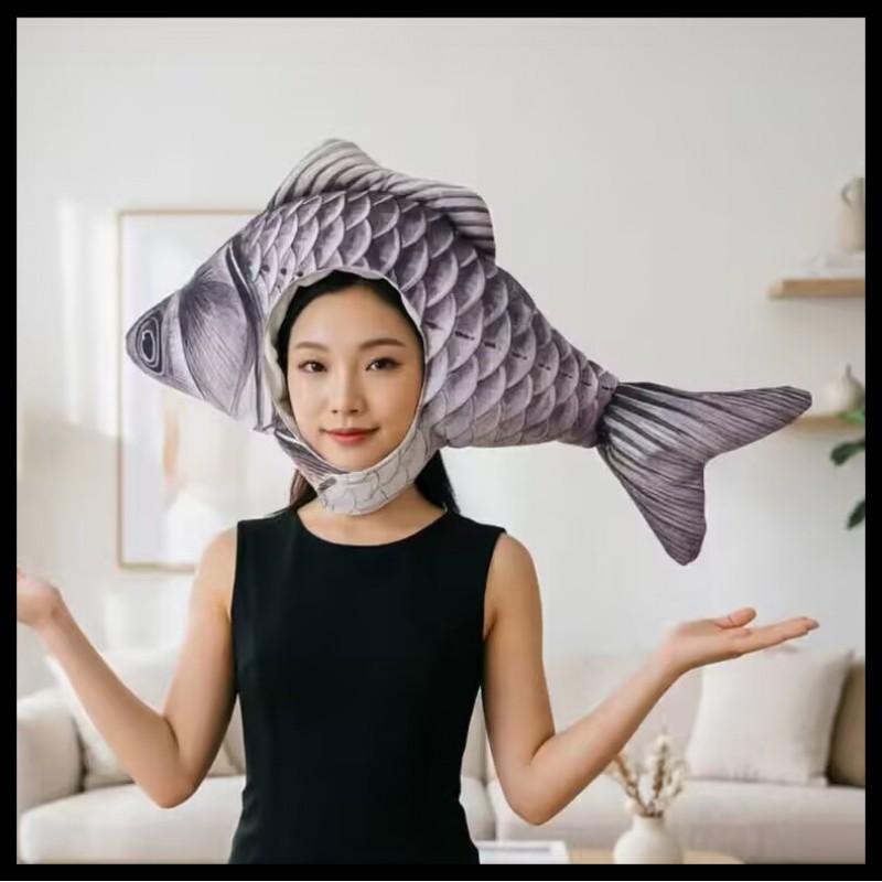 Funny Fish Head Plush Hat Cute Party Costume Prop Teens Halloween Cosplay