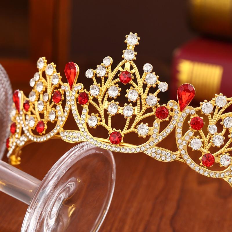 Court style red diamond imitation gold crown headdress heavy industry diamond-encrusted bridal toasting suit atmospheric queen accessories