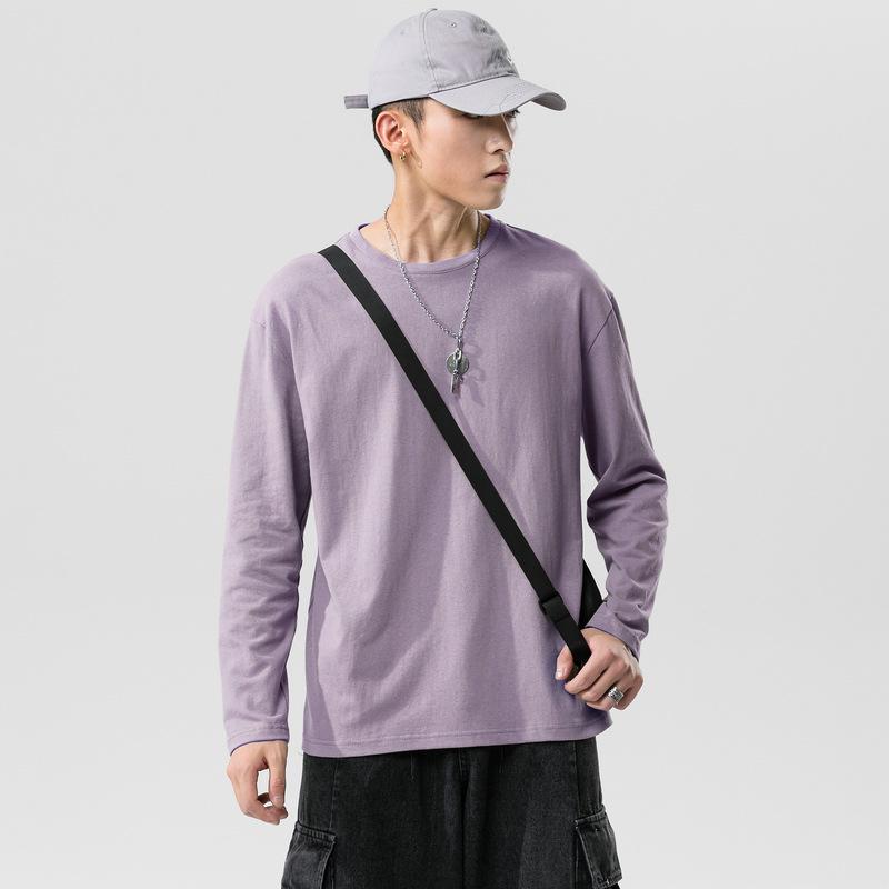 Men's Multicolor Long Sleeve Cotton T-shirt, Couple Outfit, Solid Color, Youth Style