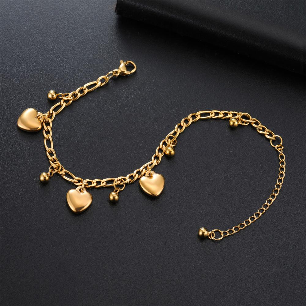 My Shape Heart Charms Beads Bracelets for Women Love Heart Pendants Hand Chain Stainless Steel Jewelry Valentine's Day Gifts