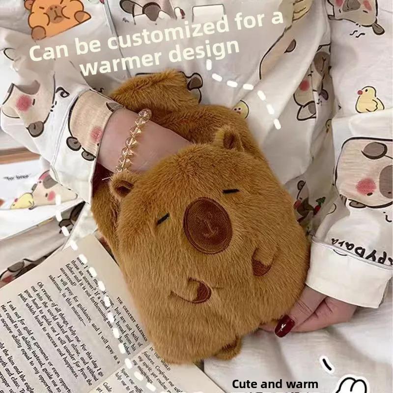 1000ML Cartoon Capybara Warm Bag PVC Thick Hot Water Bag Plush Warm Water Warm Hand Treasure Winter Gift Girls