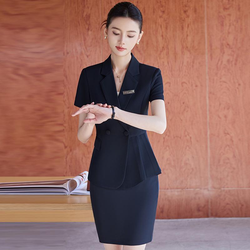 Women's Summer Short Sleeve Suit Set - Professional Skirt for Hotel Front Desk or Jewelry Store Workwear