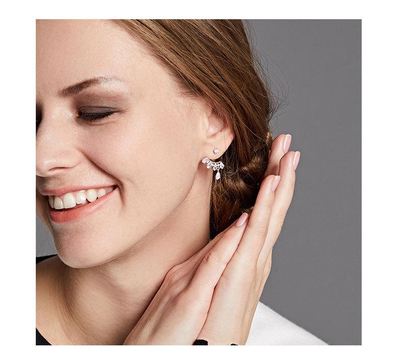 Kenjie S925 Sterling Silver Women's Front and Back Zircon Earrings - Simple, Versatile Crystal Ear Jewelry