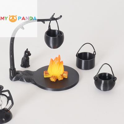 4/5-teilige Mini-Hängeofen- und Feuerstelle-Sammlung – Puppenhaus-Camping-Szenen-Dekoration und Zubehör zum Spielen